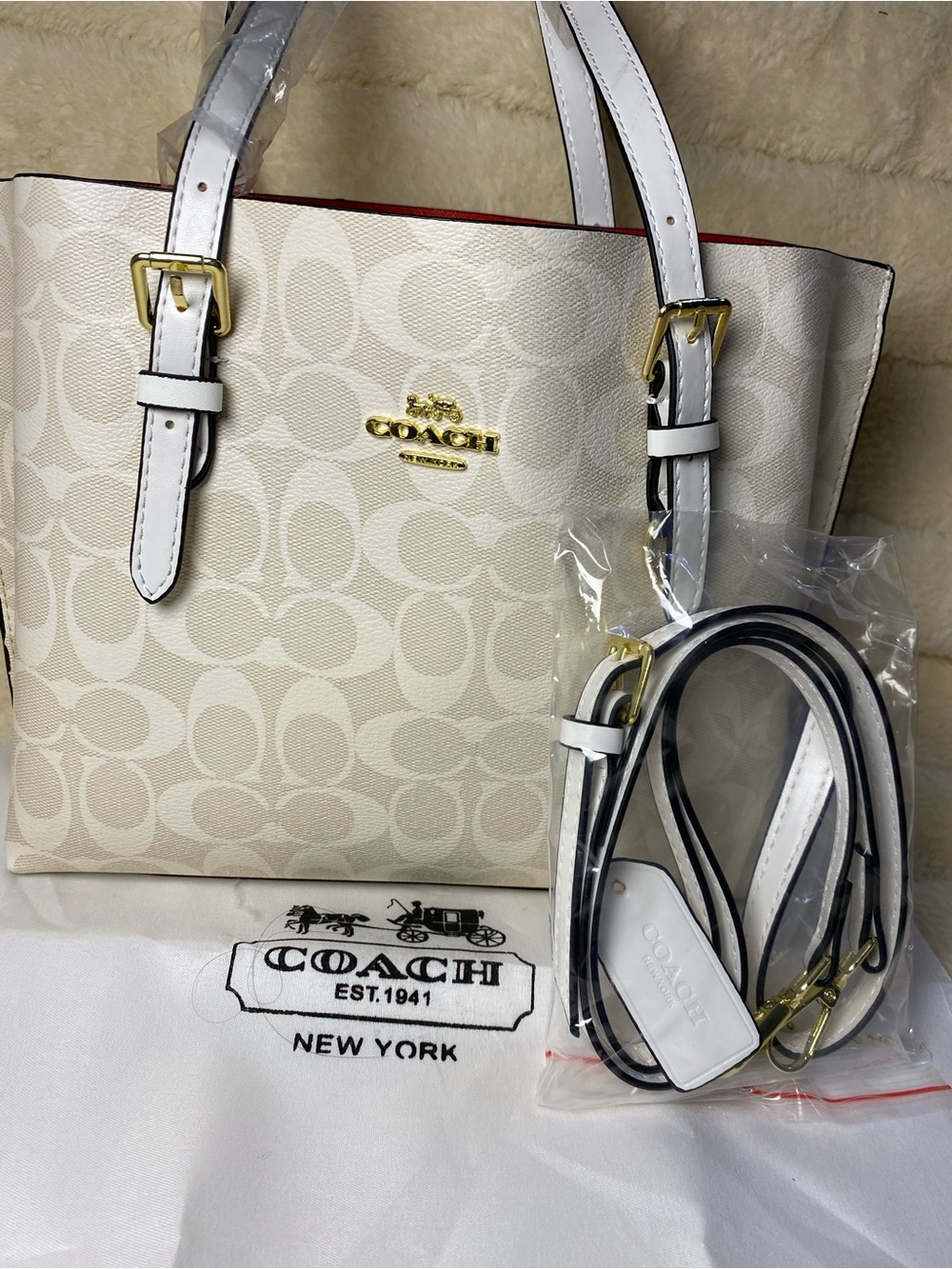 Coach Signature Print Mini Tote in Chalk - Picture 5 of 5